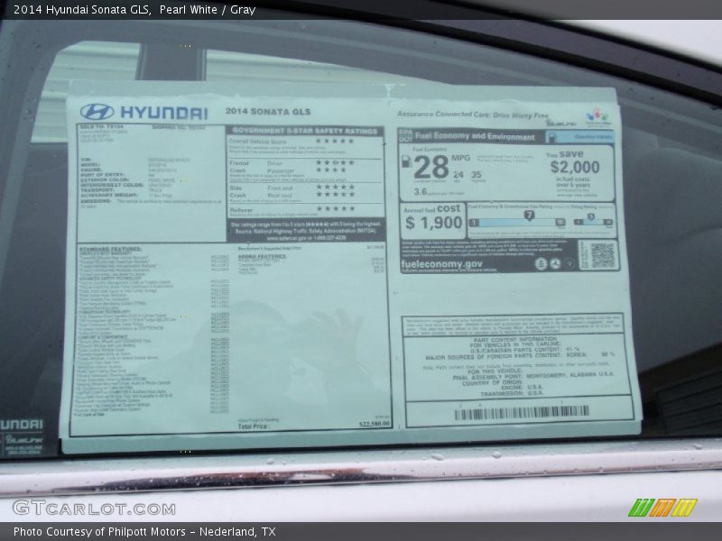 Pearl White / Gray 2014 Hyundai Sonata GLS