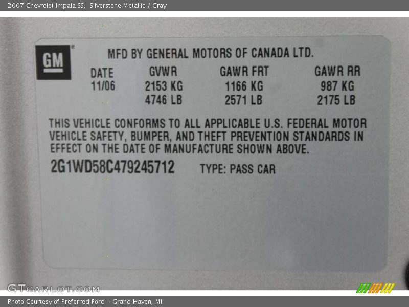 Silverstone Metallic / Gray 2007 Chevrolet Impala SS