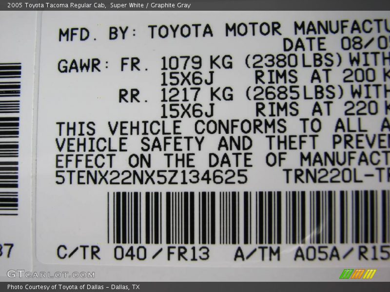 Super White / Graphite Gray 2005 Toyota Tacoma Regular Cab