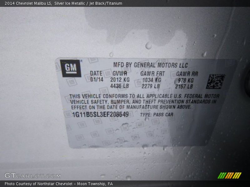 Silver Ice Metallic / Jet Black/Titanium 2014 Chevrolet Malibu LS