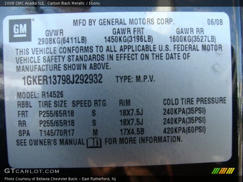 Carbon Black Metallic / Ebony 2008 GMC Acadia SLE