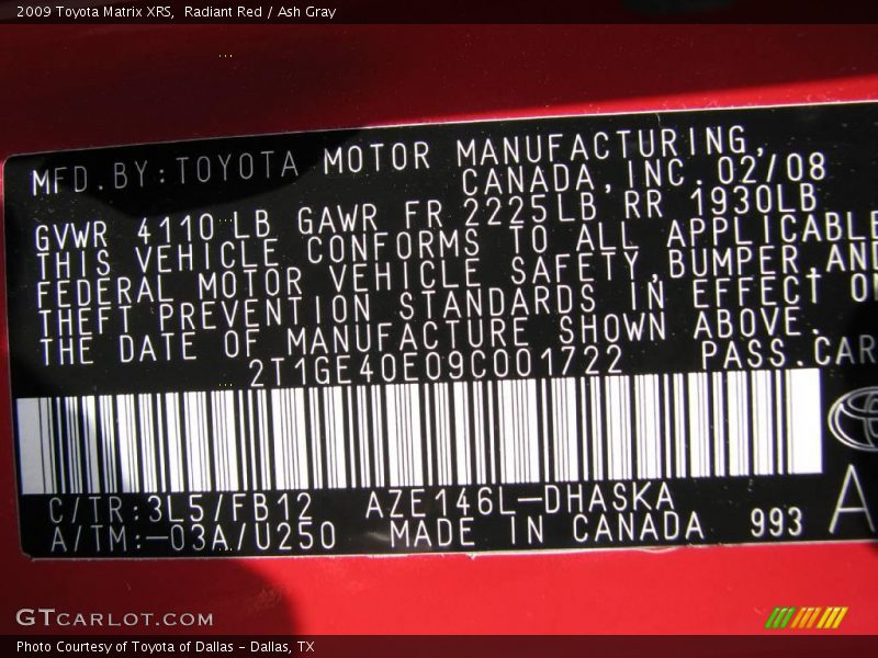 Radiant Red / Ash Gray 2009 Toyota Matrix XRS