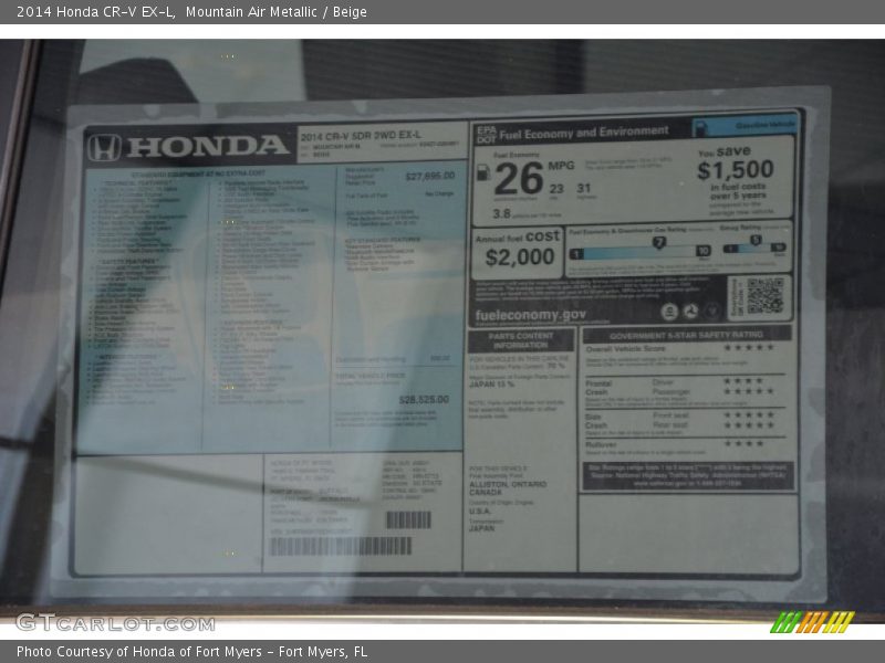 Mountain Air Metallic / Beige 2014 Honda CR-V EX-L