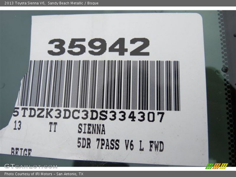 Sandy Beach Metallic / Bisque 2013 Toyota Sienna V6