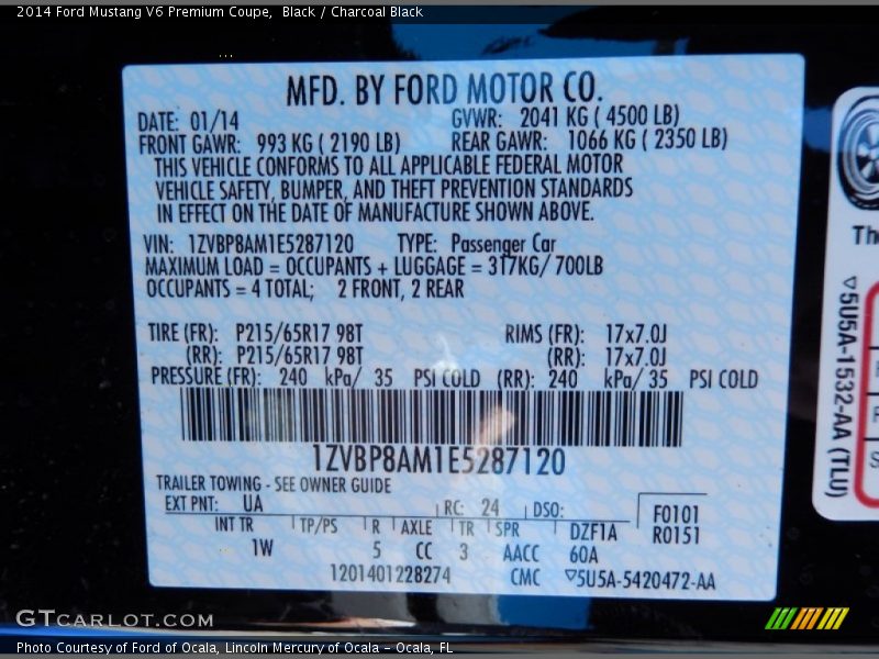 Black / Charcoal Black 2014 Ford Mustang V6 Premium Coupe