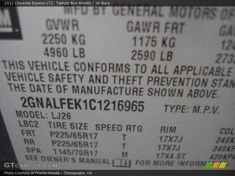 Twilight Blue Metallic / Jet Black 2012 Chevrolet Equinox LTZ