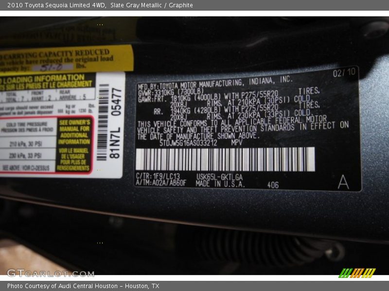 Slate Gray Metallic / Graphite 2010 Toyota Sequoia Limited 4WD