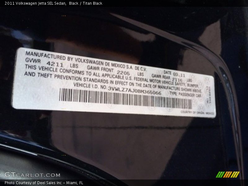 Black / Titan Black 2011 Volkswagen Jetta SEL Sedan