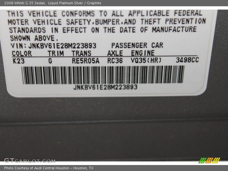 Liquid Platinum Silver / Graphite 2008 Infiniti G 35 Sedan