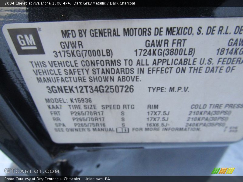 Dark Gray Metallic / Dark Charcoal 2004 Chevrolet Avalanche 1500 4x4