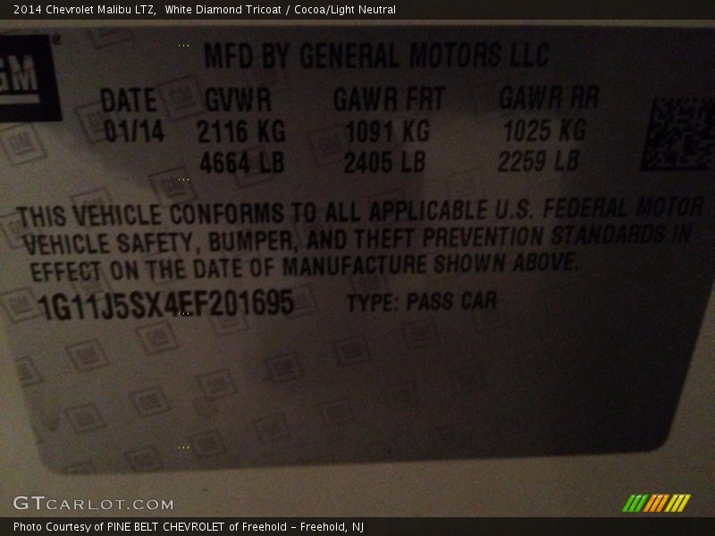 White Diamond Tricoat / Cocoa/Light Neutral 2014 Chevrolet Malibu LTZ