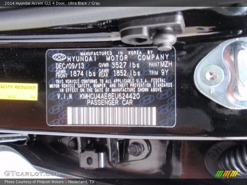 2014 Accent GLS 4 Door Ultra Black Color Code MZH
