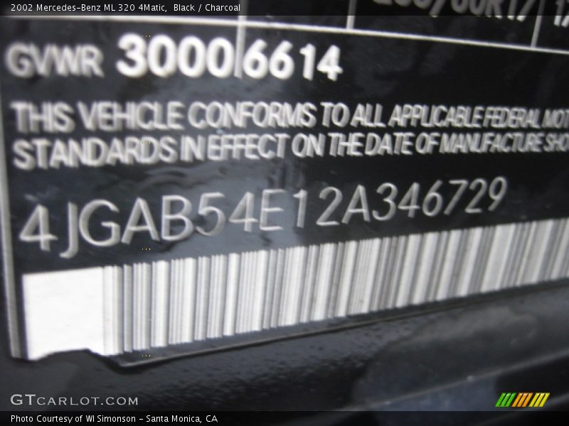 Black / Charcoal 2002 Mercedes-Benz ML 320 4Matic