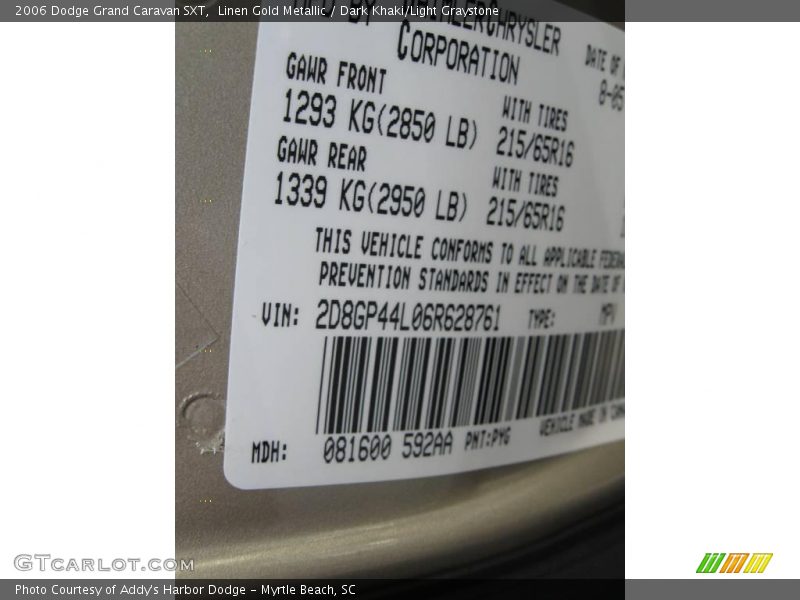 Linen Gold Metallic / Dark Khaki/Light Graystone 2006 Dodge Grand Caravan SXT