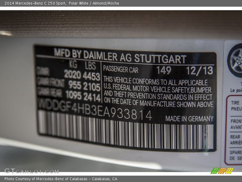 Polar White / Almond/Mocha 2014 Mercedes-Benz C 250 Sport
