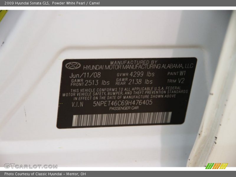 Powder White Pearl / Camel 2009 Hyundai Sonata GLS