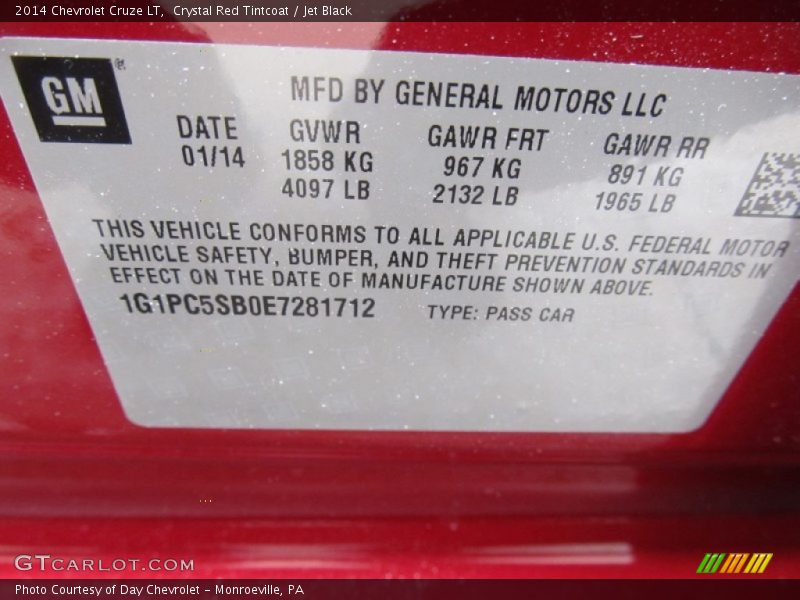 Crystal Red Tintcoat / Jet Black 2014 Chevrolet Cruze LT