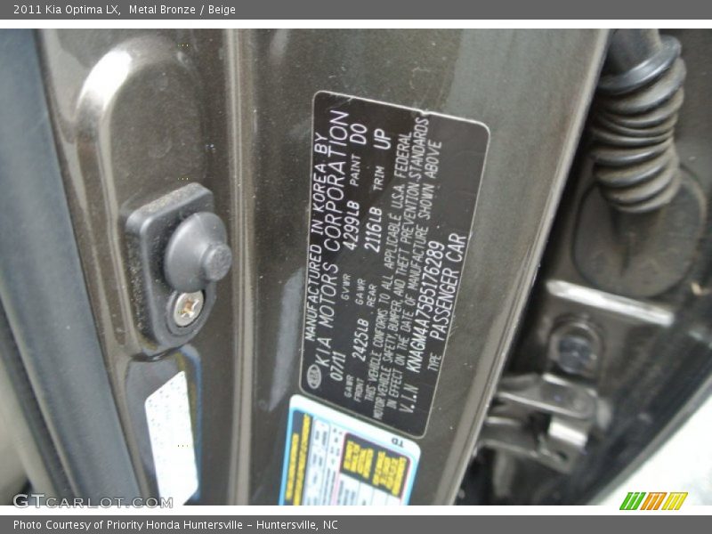Metal Bronze / Beige 2011 Kia Optima LX