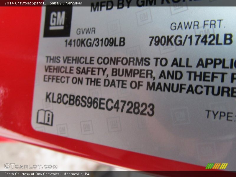 Salsa / Silver/Silver 2014 Chevrolet Spark LS