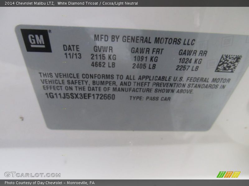 White Diamond Tricoat / Cocoa/Light Neutral 2014 Chevrolet Malibu LTZ