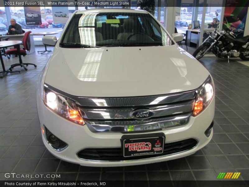 White Platinum Tri-Coat / Medium Light Stone 2011 Ford Fusion SEL