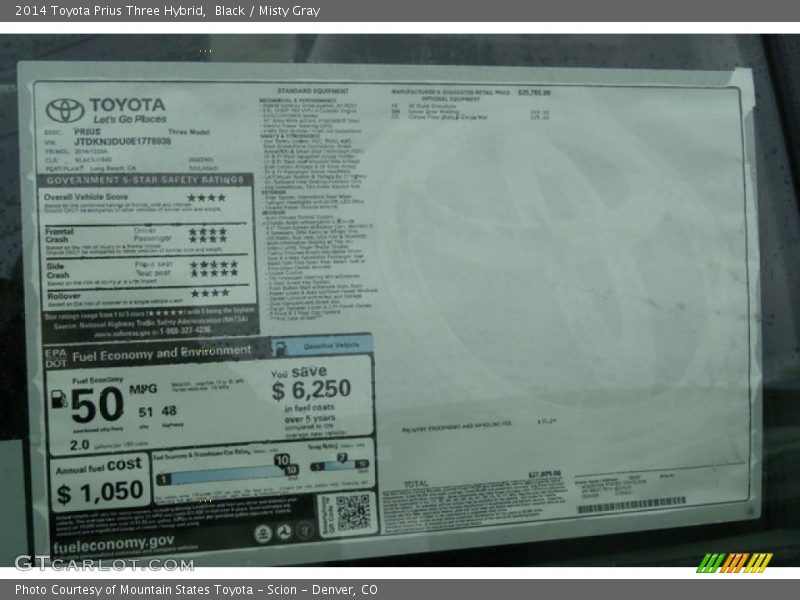 Black / Misty Gray 2014 Toyota Prius Three Hybrid