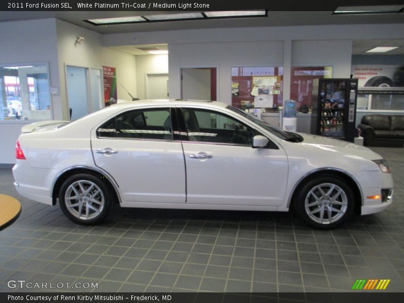 White Platinum Tri-Coat / Medium Light Stone 2011 Ford Fusion SEL