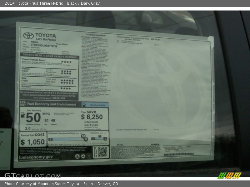 Black / Dark Gray 2014 Toyota Prius Three Hybrid