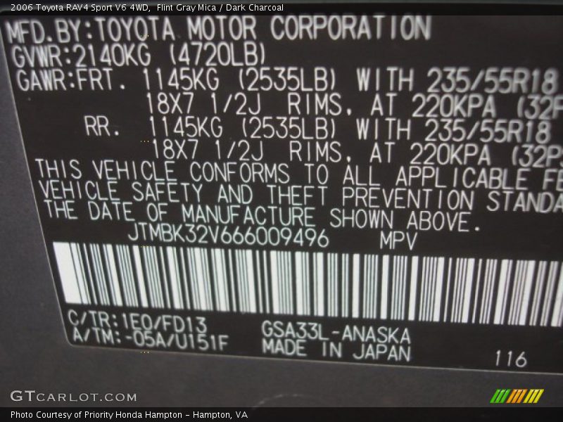 Flint Gray Mica / Dark Charcoal 2006 Toyota RAV4 Sport V6 4WD
