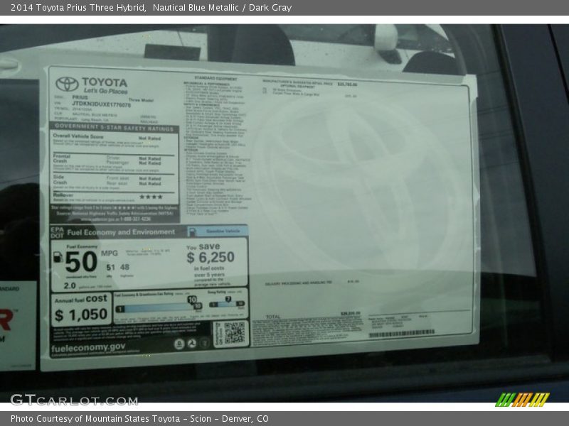 Nautical Blue Metallic / Dark Gray 2014 Toyota Prius Three Hybrid