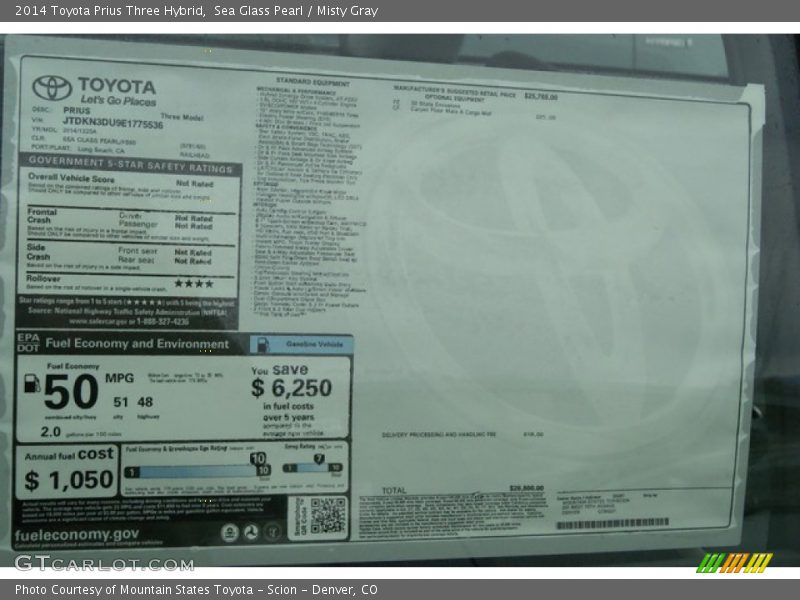 Sea Glass Pearl / Misty Gray 2014 Toyota Prius Three Hybrid