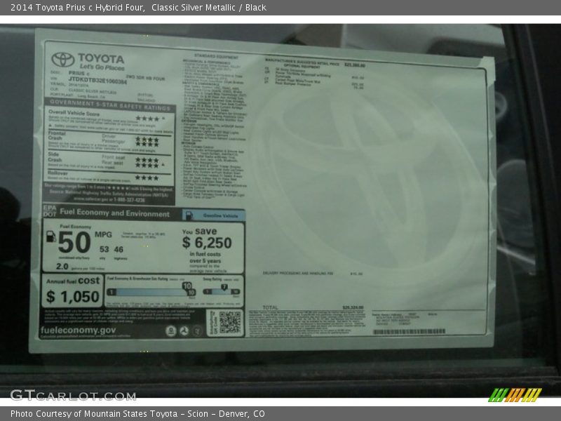  2014 Prius c Hybrid Four Window Sticker