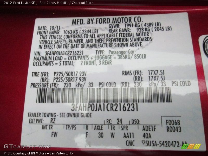 Red Candy Metallic / Charcoal Black 2012 Ford Fusion SEL