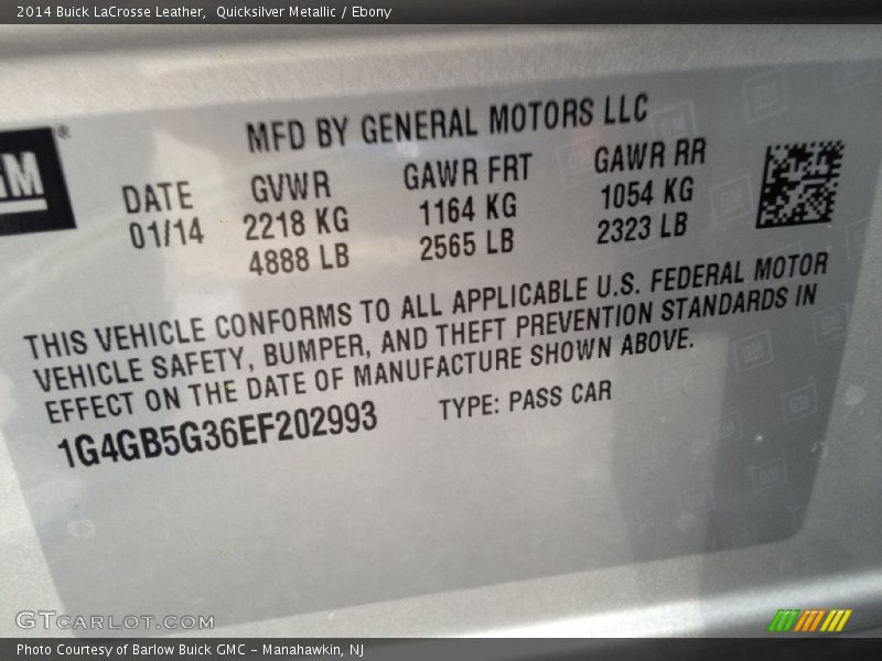 Quicksilver Metallic / Ebony 2014 Buick LaCrosse Leather