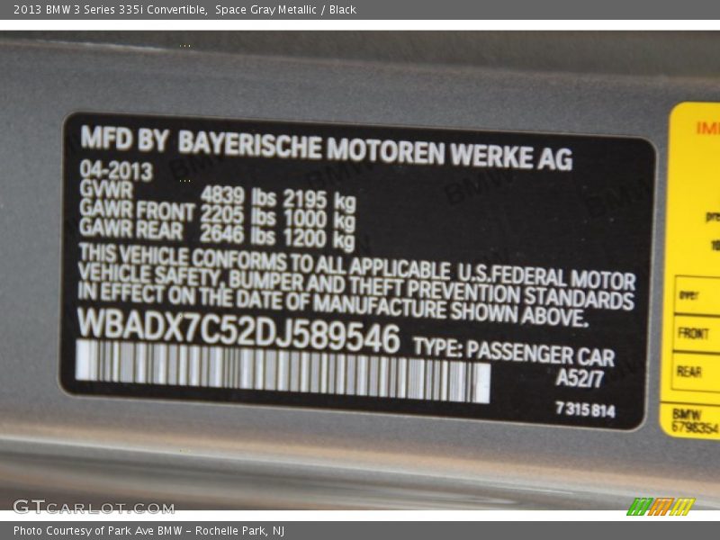 Space Gray Metallic / Black 2013 BMW 3 Series 335i Convertible
