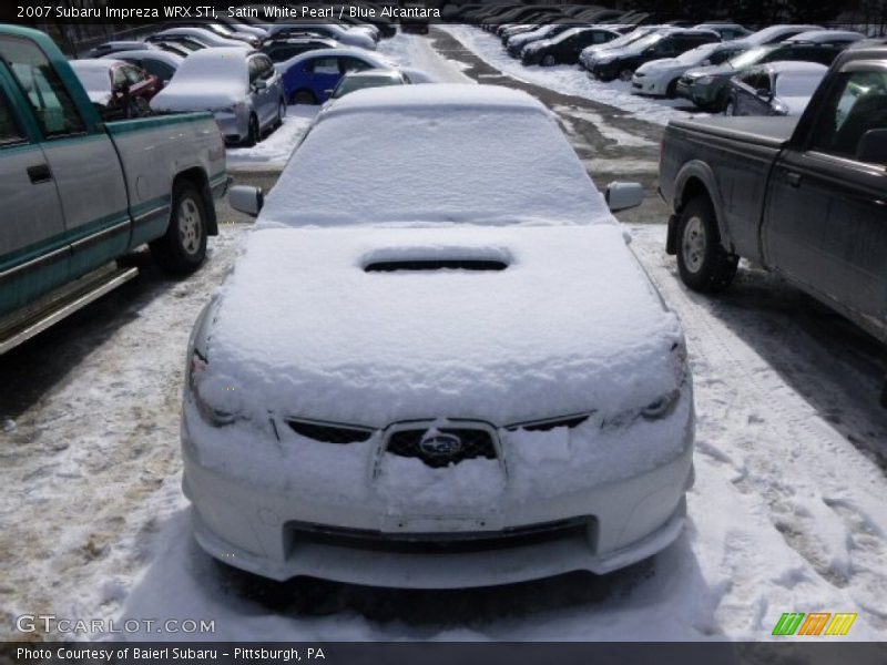 Satin White Pearl / Blue Alcantara 2007 Subaru Impreza WRX STi