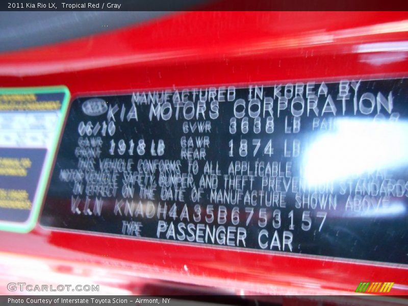 Tropical Red / Gray 2011 Kia Rio LX