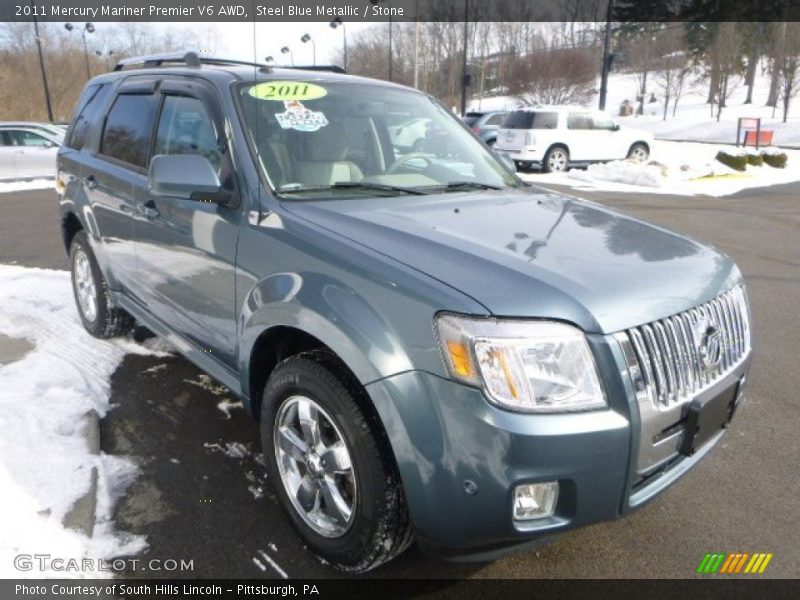 Steel Blue Metallic / Stone 2011 Mercury Mariner Premier V6 AWD