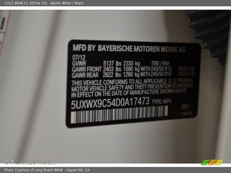 Alpine White / Black 2013 BMW X3 xDrive 28i
