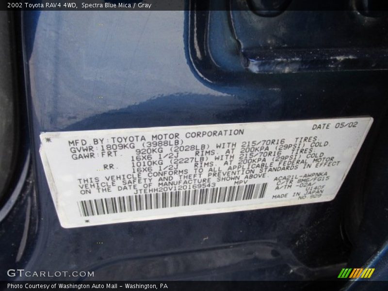 Spectra Blue Mica / Gray 2002 Toyota RAV4 4WD