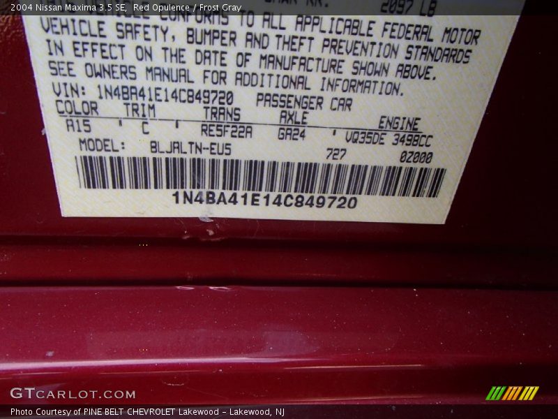 Red Opulence / Frost Gray 2004 Nissan Maxima 3.5 SE