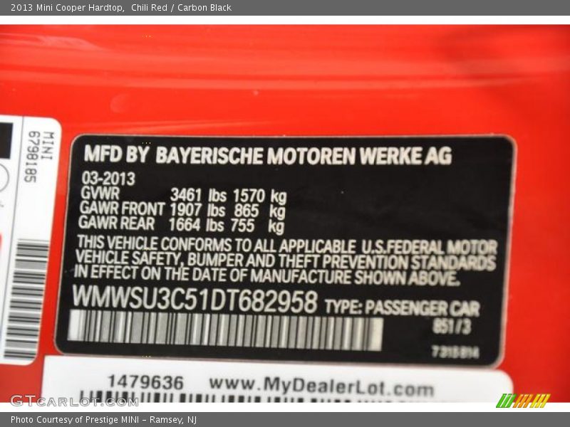 Chili Red / Carbon Black 2013 Mini Cooper Hardtop