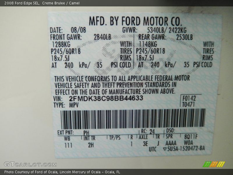 Creme Brulee / Camel 2008 Ford Edge SEL