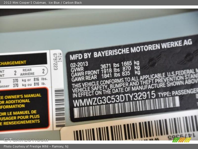 Ice Blue / Carbon Black 2013 Mini Cooper S Clubman