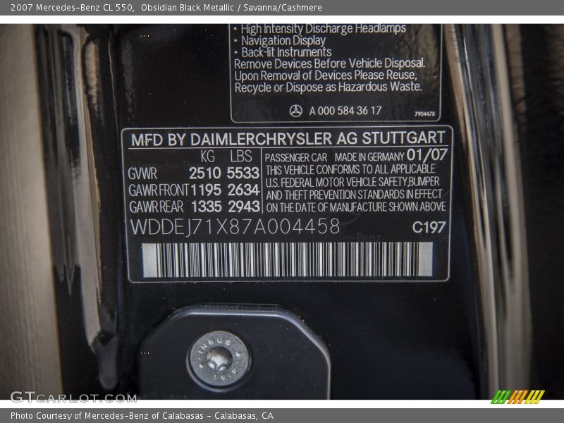 Obsidian Black Metallic / Savanna/Cashmere 2007 Mercedes-Benz CL 550
