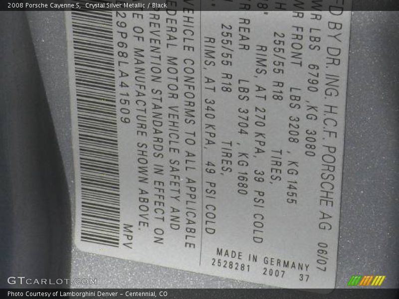 Crystal Silver Metallic / Black 2008 Porsche Cayenne S