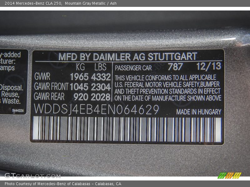Mountain Gray Metallic / Ash 2014 Mercedes-Benz CLA 250