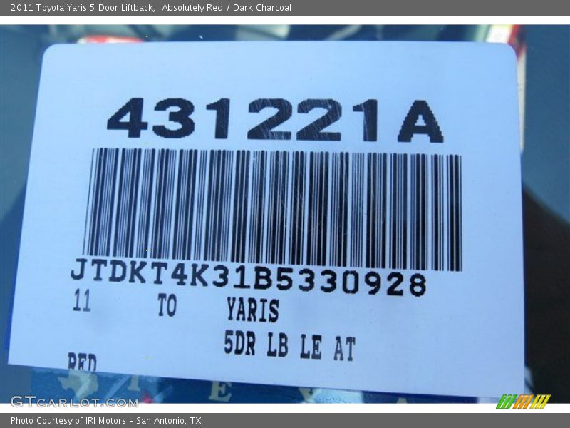 Absolutely Red / Dark Charcoal 2011 Toyota Yaris 5 Door Liftback