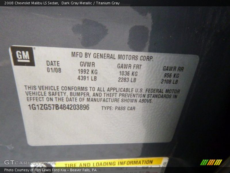 Dark Gray Metallic / Titanium Gray 2008 Chevrolet Malibu LS Sedan