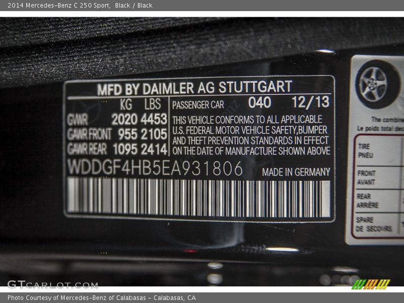 Black / Black 2014 Mercedes-Benz C 250 Sport